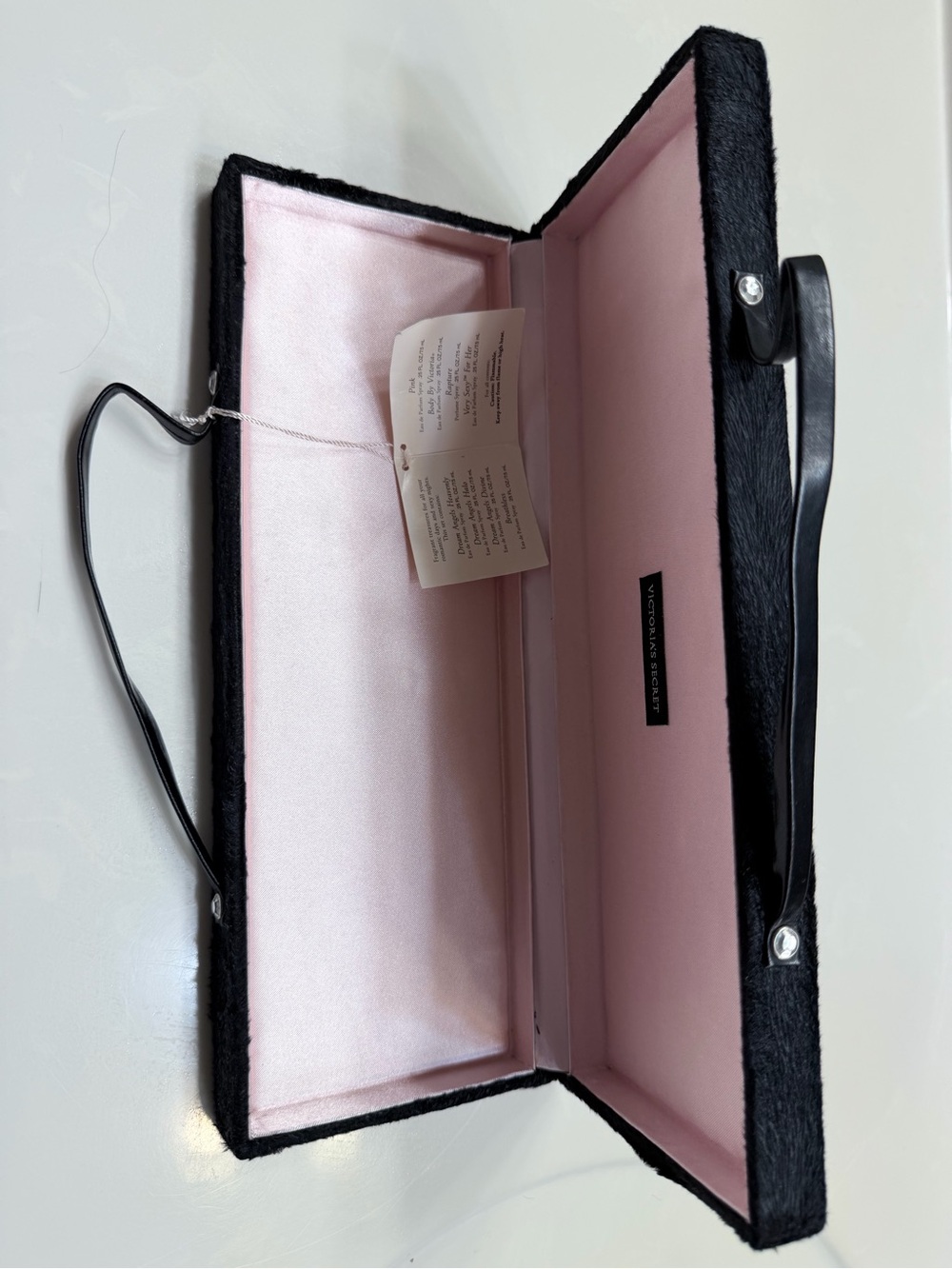 Victoria's Secret Black Clutch with Pink Satin Interior